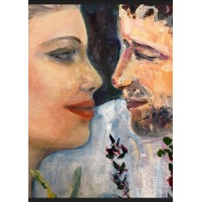 Ukrainian couple in love, original, oil on canvas 105*120 cm, modern Ukrainian art - artist Marіna Stognieva